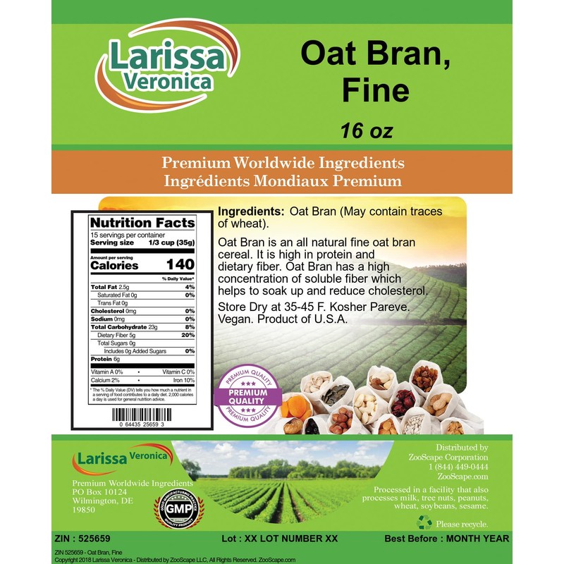 Oat Bran, Fine (16 oz, ZIN: 525659) - 3 Pack