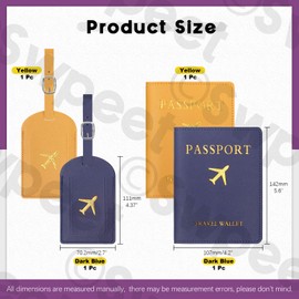 Swpeet 4Pcs Yellow and Navy Blue PU Leather Passport Cover Holder and Luggage Tag Set, 2 Passport Covers 2 Luggage Tags, Passport Holder Travel Suitcase Tag, Passport Covers and Organizer for Travel