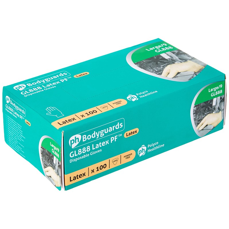 Bodyguard Gl8883 Powder Free Disposable Latex Glove, L Size, White,