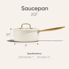 CAROTE 2Qt Stainless Steel Saucepan, Non-Toxic Cookware with Lids,Outer Ceramic Layer,Small Cooking Pot, Even Heating, Fits All Stoves,Oven & Dishwasher Safe,White