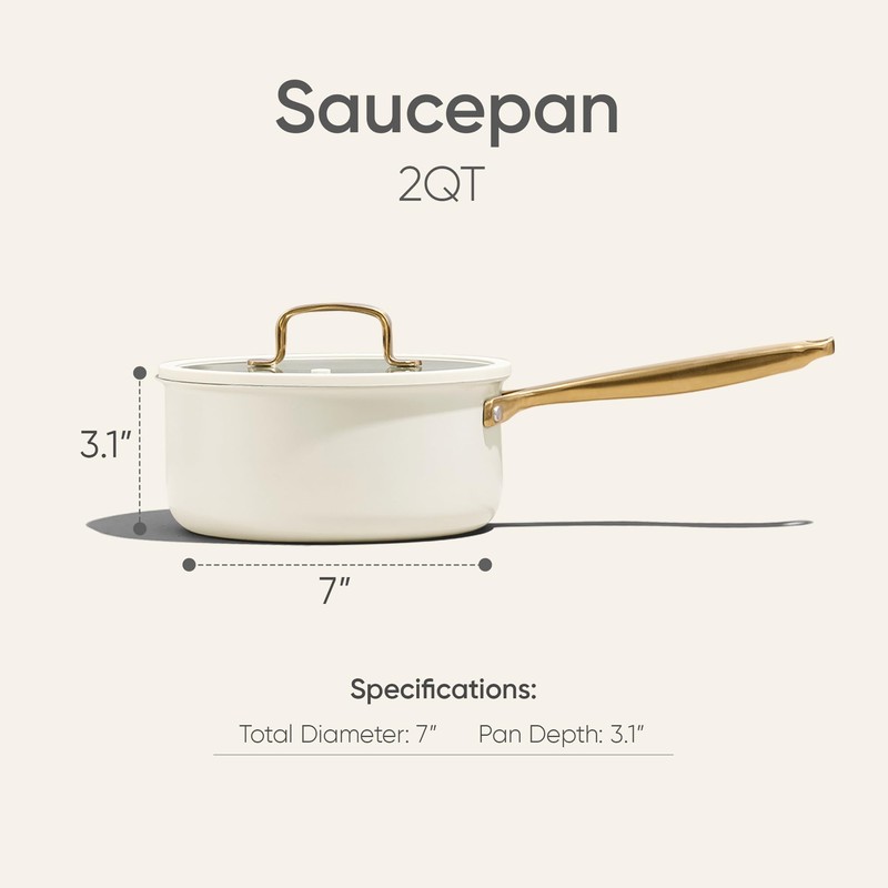 CAROTE 2Qt Stainless Steel Saucepan, Non-Toxic Cookware with Lids,Outer Ceramic