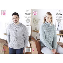 King Cole 5499 Knitting Pattern Womens Mens Sweater in Big Value Poplar Chunky