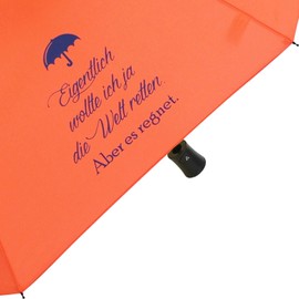 Mini Pocket Umbrella Stable Automatic Printed "Eigentlich wollte ich …", orange, Pocket umbrella with automatic