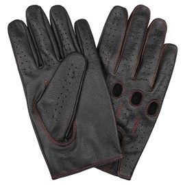 Leatherick Men's Driving Gloves - Soft, Perforated Driving Gloves with Breathing Knuckle Holes, Ideal for Outdoor and Travel, Black (Red Thread)