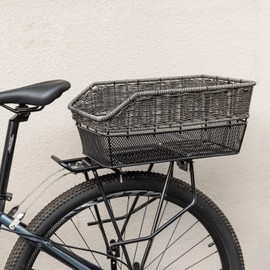 CXWXC Rear Bike Basket - Large Bicycle Rear Basket with Cargo Net and Waterproof Cover, Hand-Woven Baskets Rear Large Capacity (Grey)