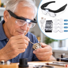 Rechargeable LED Magnifying Glasses for Detail Work – 1.5X–5X Interchangeable Lenses for Reading & Repair