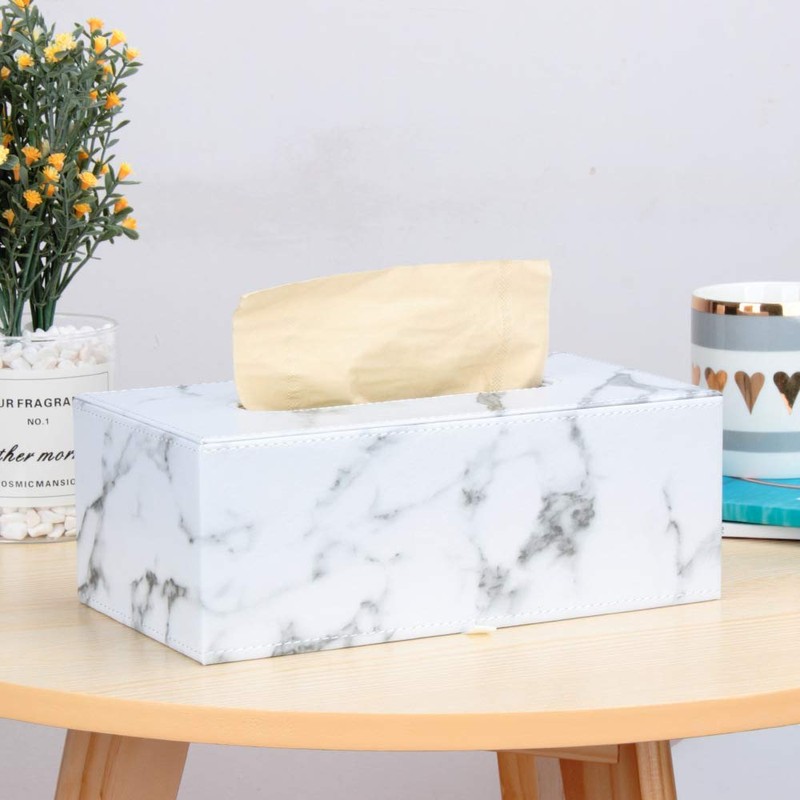 Marble Ink Pattern Leather Tissue Box Holder - Waterproof Rectangular