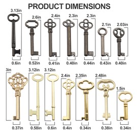 Skeleton Key Set,Universal Skeleton Replacement Key, Vintage Keys Kit for Chinese Cabinet, Antique Dresser, Antique Furniture and Old Style Cabinets or Doors (14 pcs)