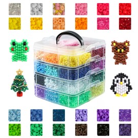 Pony Beads 5300pcs, Rainbow Kandi Beads Bulk for Bracelet Making, Plastic Bead with 4-Layer Stackable Storage Box for DIY Jewelry, Necklace, Key Chains, DIY Crafts, Hair Braiding, 24 Colors