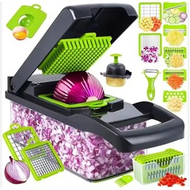 Generic Zfusion 16-in-1 Vegetable Chopper With Container, Cheese Grater, Vegetable Chopper & Onion Dicers, Container for Salad Potato Carrot Garlic Mandoline Slicer for Kitchen., Medium