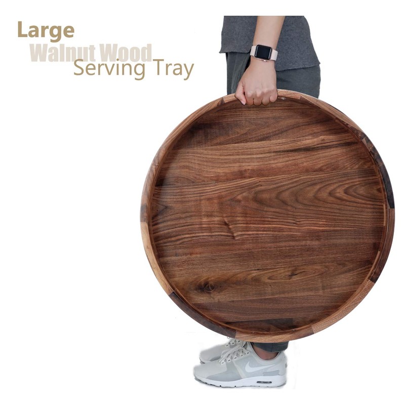 MAGIGO 22 Inches Extra Large Round Black Walnut Wood Ottoman