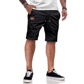 JMIERR Men's Summer Chino Shorts Cotton Elastic Waist with Pockets, A Black