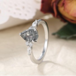 IRROYA 925 Sterling Silver-1.5 Carats Naturally Black Rutilated Quartz Engagement Ring Minimalist Rings Wedding Rings Promise Rings Size 8