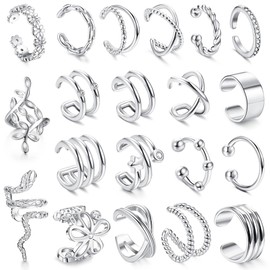 ORAZIO 20Pcs Single Ear Cuffs Earrings For Women Non Piercing Ear Cuff Gold Flower Cz Helix Cartilage Cuff Earrings Clip On Wrap Earrings For Women Girls,silver