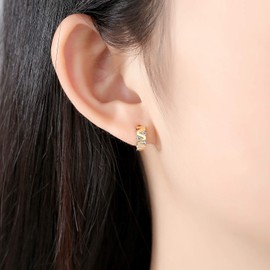 VIKI LYNN Women's Creole Earrings 925 Sterling Silver in Gold Hoop Earrings with Zirconia Diameter 10 mm Small Sleeping Hoop Earrings, Sterling Silver Cubic Zirconia