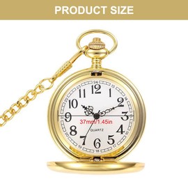 Cerioll Vintage Pocket Watch, Retro Quartz with Chain, Antique Chain Watch with Arabic Numerals, Classic Men's Pocket Watch, Gold, gold, Vintage