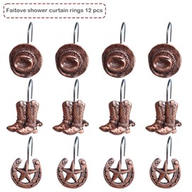Western Shower Curtain Hooks Western Cowboy Farmhouse Shower Curtain Rings Brown Decorative Hanger for Bathroom 12 PCS