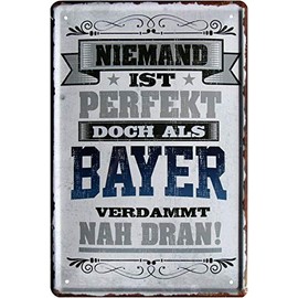 2137 Tin Sign with German Text "Niemand ist Perfekt, aber als Bayer 20 x 30 cm [German Language]