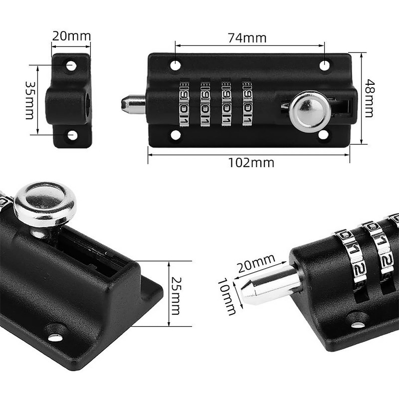 Alnicov Stainless Steel Combination Locking Bolt 4 Digit Sliding Lockable