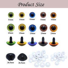 ARTCXC 120Pieces 11/23/26.5mm Safety Eyes and Nose Set with Washers For Crafts,11/23mm 5Colors Sun Style Safety Eyes Plastic Crochet Eyes and 26.5mm Black Safety Nose Dog Nose with Washers for DIY
