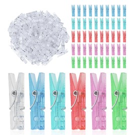 100 Transparent Clips, Plastic Spring Clips, 34mm Color Photo Clips, Handmade Decoration Clips, can be Used for Photo Display and Party Decoration, etc.