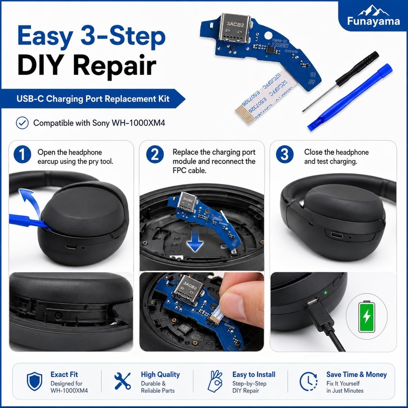USB C Charging Port Replacement Kit for Sony