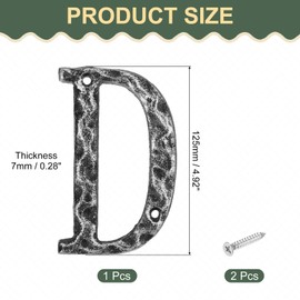 sourcing map House Address Letter, 4.9 Inch Cast Iron Vintage Wall Letter D Outside Letters for Home Street Office Mailbox Sign, Black & Silver