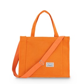 UERRUAM Corduroy Tote Bag for Women Work Crossbody Purse for Everyday,College,Travel,Lightweight Handbag Adjustable Strap,Large,Orange