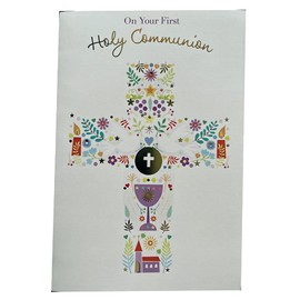 On Your First Holy Communion Card Cross Church Goblet Lovely Verse