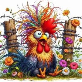 cdjlddww Chicken Diamond Painting Kits for Adults, DIY Flower Diamond Art Kits for Beginners,5D Diamond Art Kits Round Full Drill Diamond Painting for Home Wall Decor Present 14×14inch