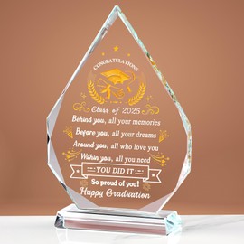 Class of 2025 Graduation Gifts for Him, Her - College, High School Graduation Gifts for Women, Men, Boy, Girl - Glass Graduate Plaque Keepsake for Son, Daughter