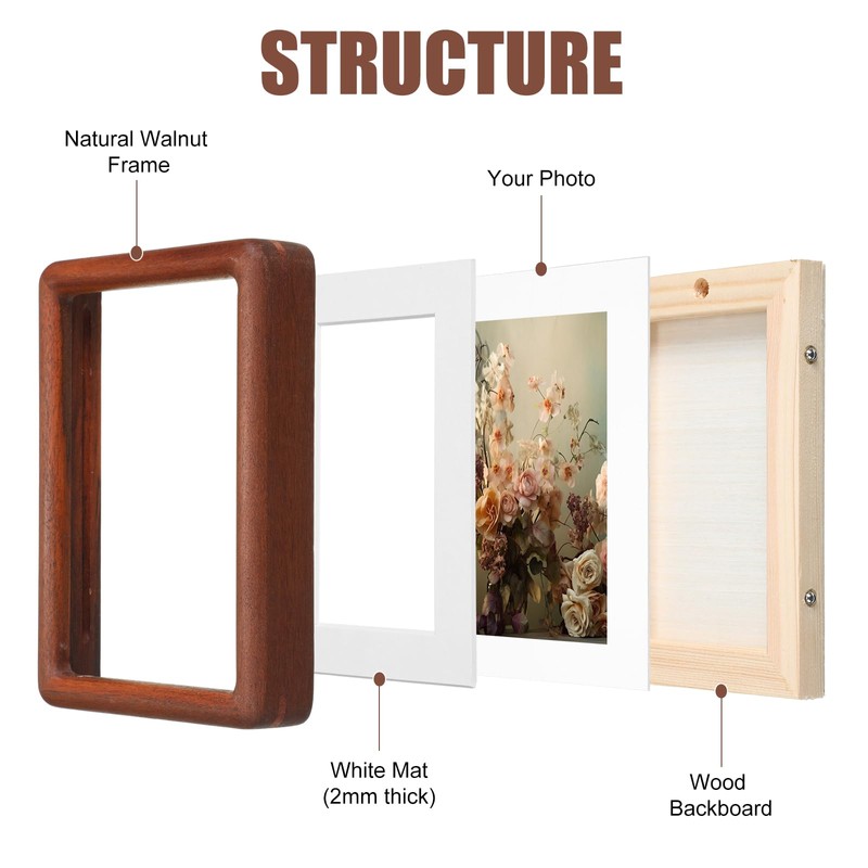 Wenqik 2 Pcs Walnut Wood Picture Frames, Standing Desk Photo