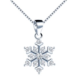 MICGIGI 925 Sterling Silver Snowflower Pendant Necklace for Women, Silver