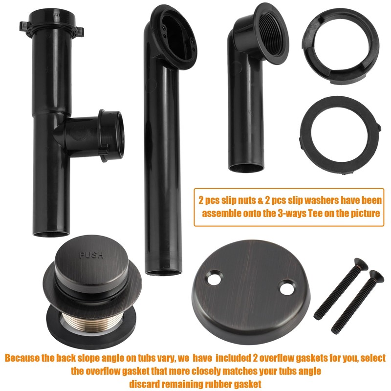 Artiwell 1-1/2" Black Tubular Bath Drain Kit with Tip-Toe Bath