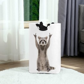 Tarity Funny Rock Raccoon Laundry Hamper 52L Large Laundry Baskets Oxford Collapsible Dirty Clothes Tote Storage Bag with Handles Foldable Washing Basket Bin for Bedroom Bathroom Closet, One size
