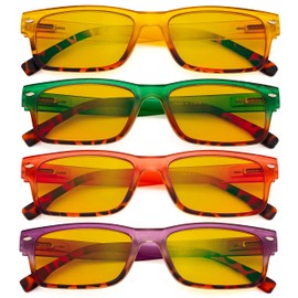 Eyekepper 4 Pack Computer Reading Glasses - Fashion Blue Light Blocking Readers for Women Men Amber Tinted +1.75