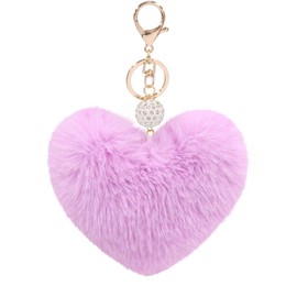 Women's Heart Faux Fur Pom Pom Key Chains Bag Accessory Puffball Keyring Backpack Charms for Girls(Purple)