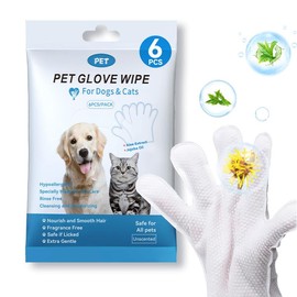 Gloves for Dog and Cat,Pet Bathing   & Deodorizing,Dog  for Body Paws Butt Daily Care,Cat Grooming   Fur Traveling Rinse Free,6PCS/1PACK cleaning wipes - Specification: 1PACK, Scent_sales: 6PCS/PACK