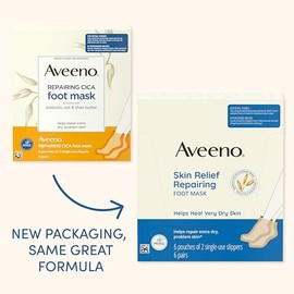 Aveeno Mascarilla reparadora de alivio de la piel, calcetines hidratantes con avena prebiótica y manteca de karité para piel muy seca, cuidado de pies