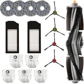16Pack Replacement Parts Compatible with ECOVACS DEEBOTX1 Omni / X1TURBO / X1 Plus /T10 Omni Robotic Vacuum Cleaner Accessories, 1 Roller Brush 2 HEPA Filters 5 Dust Bags 4 Side Brushes 4 Mop Pads