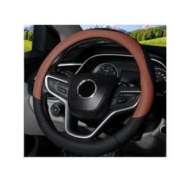 Funda de piel para volante, 15 pulgadas, suave y transpirable, con forro antideslizante, protector universal para volante cómodo para la mayoría de coches, camiones, SUV (café)