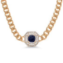 Collar de piedra preciosa chapada en oro amarillo de 14 quilates con piedra natal y moissanita blanca, collar con colgante de cadena cubana para mujer, cojín de 6 mm, cadena de 16 pulgadas + extensor