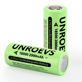 UNROEVS 2 Packs 18500 Rechargeable Battery with Flat Top,3.7V 2000mAh INR 18500 High Capacity Li-ion Battery for Flashlights,Solar Garden Lights.