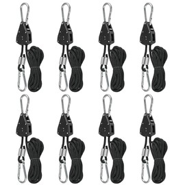 TIMESETL Rope Ratchet with Hooks, Pack of 8, 150 lb Duty Heavy Rope Ratchet Adjustable Rope Ratchet Grow Lamp Hanger Rope Ratchet 1/8 Inch Buckle Rope Ratchet Sun Sail, Ratchet Hangers