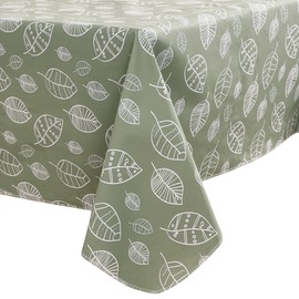 Heavy Duty Vinyl Tablecloth with Flannel Backing Waterproof Oil-Proof PVC Table Cloth Stain-Resistant Wipeable Rectangle or Square Table Cover (Leaves, 60X84 Inch)