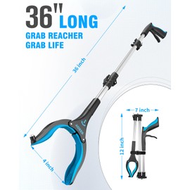 Kekoy 8 in 1 Hip Kit, Seniors Total Hip Replacement After Surgery with 36" Grabber Reacher Tool, Sock Aid Device, Leg Lifter, Long Handle Shoe Horn, Bath Sponge, Telescoping Back Scratcher(Blue)