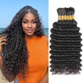 Human Braiding Hair for Boho Braids Human Hair 150g 22 Inch 6 Bundles/Pack Deep Wave Bundles Human Hair Curly Knotless 12A Wet and Wavy Natural Color