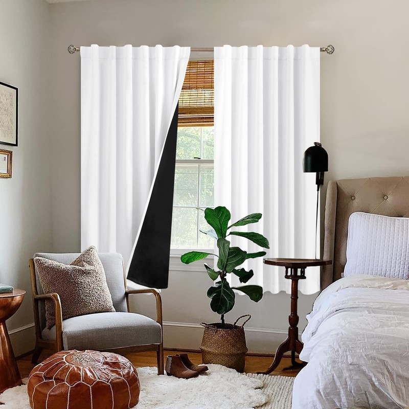 BGment Pure White 100% Blackout Curtains 63 Inches Long with