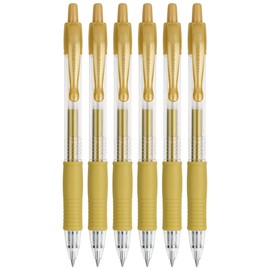 Pilot G2 Metallics Retractable Rollerball Gel Pens, Fine Point, 0.7mm, Gold Ink, 6 Count