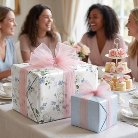WRAPLULU Floral Wedding Wrapping Paper Roll - 17.5 Inches * 26 Ft. - Reversible White Blue Rose and Hydrangea Design, Flower Gift Wrap, Perfect for Wedding, Bridal Shower, Anniversary, Birthday